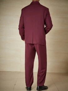 Manfinity AFTRDRK 男士大码西裝領單釦西裝外套&西裝褲 - 酒紅色 - 查看 2