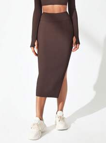 SHEIN Sport Studio Sólido Split Thigh Canelado Esportes Saia