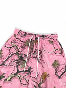 SHEIN Unity 樹圖案腰部抽繩闊腿褲 - 粉色 - 查看 5