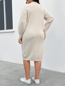 SHEIN LUNE Hơn Nút Nửa Thả vai Đầm Áo len - Màu be - Xem 2