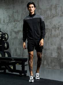 Manfinity Sport Corelite Áo khoác thể thao nam có họa tiết chữ cái hai tông màu Zip Up khi tập luyện - Nhiều màu - Xem 6