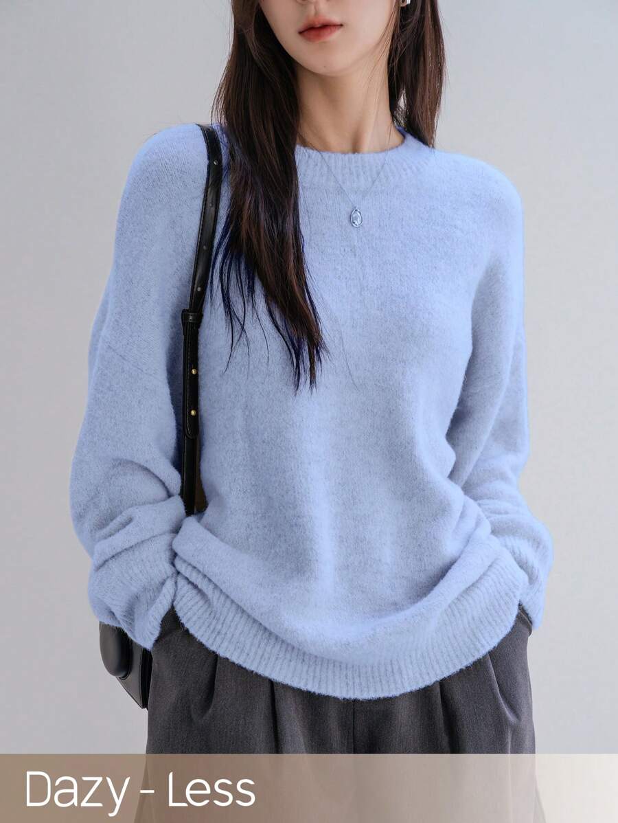 DAZY Chất rắn Thả vai Áo len - Màu xanh lam - Xem 1