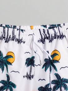 ROMWE MEN Street Life Men Tropical Palm Tree Print Shorts, School - Multicolor - View 3