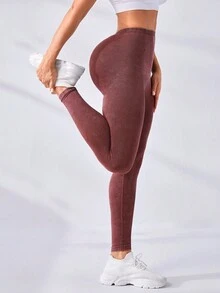 SHEIN Sports Liền mạch Căng cao Scrunch Butt Quần Xà cạp thể thao - Màu đỏ tím - Xem 4