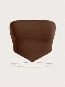 SHEIN ICON Chain Detail Bandana Hem Tube Top - Brown - View 1