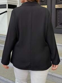 SHEIN CURVE+ Hơn Cổ áo Nút đơn Túi Kép Áo vest - màu đen - Xem 2