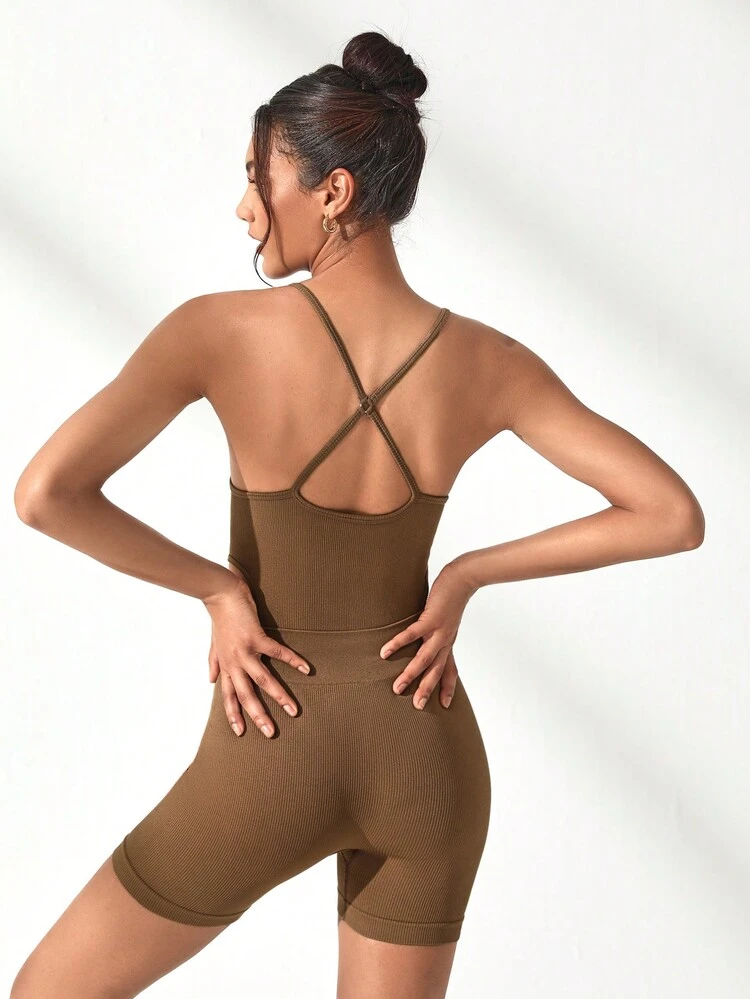 Solid Crisscross Backless Sports Set