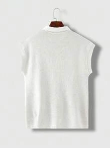 Manfinity Hypemode 男士素色條紋針織毛衣背心 - 白色 - 查看 2