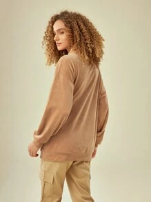 In My Nature Letter Embroidery Drop Shoulder Outdoor Sweatshirt Without Hat - Brown - View 2