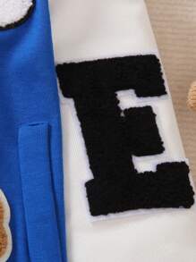 SHEIN Chàng trai trẻ Lá thư & Bản vá Gấu Sọc trang trí Áo khoác Đại học - Màu xanh lam - Xem 5