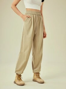 In My Nature 字母圖案腰部抽繩戶外衛褲 - 灰色 - 查看 4