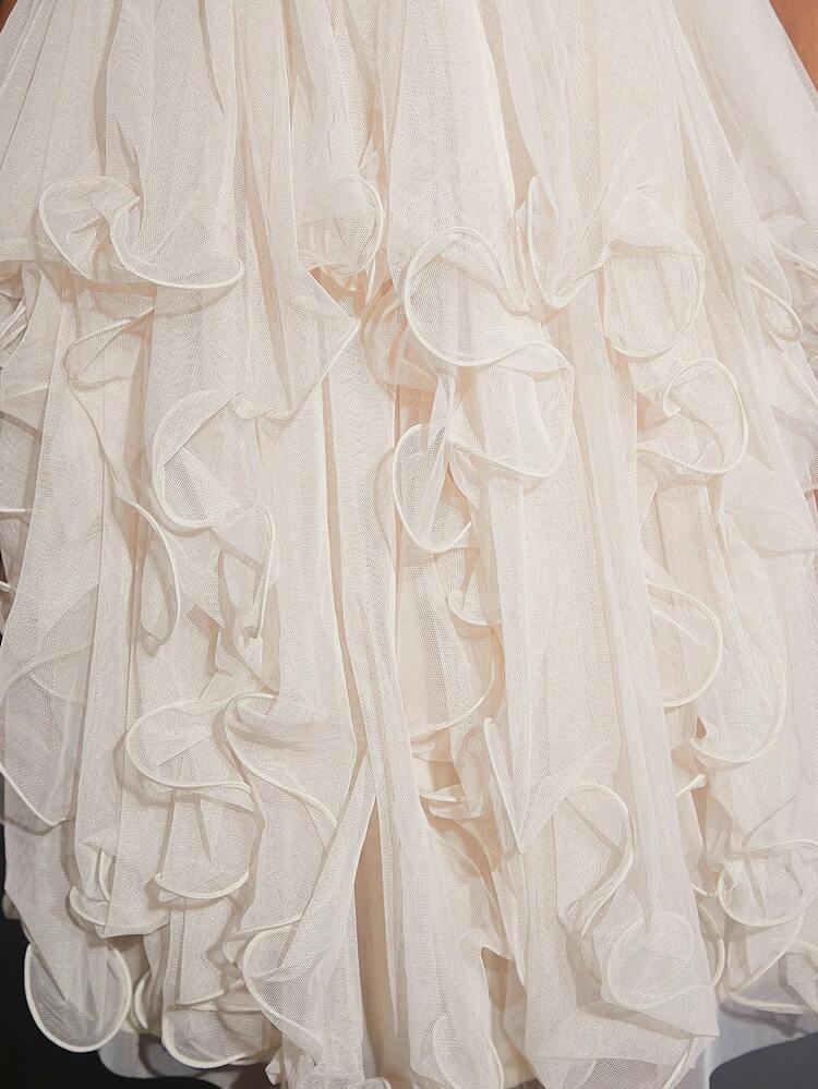 Sequin Ruffle Hem Mesh Hem Cami Dress