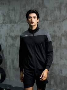 Manfinity Sport Corelite Áo khoác thể thao nam có họa tiết chữ cái hai tông màu Zip Up khi tập luyện - Nhiều màu - Xem 1