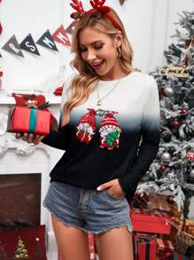 SHEIN LUNE In Giáng sinh Bóng Áo thun - màu đen - Xem 3