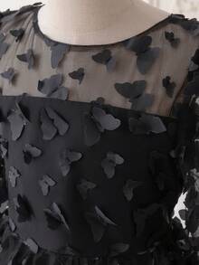 Tween Girls' Mesh Butterfly Applique Formal Dress - Black - View 5