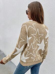 SHEIN Frenchy Áo len nữ Hình học Giải trí - Màu be - Xem 2