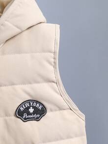 SHEIN 男小童字母圖案加絨內裏衛衣和衛褲&背心連帽夾克 - 杏色 - 查看 7