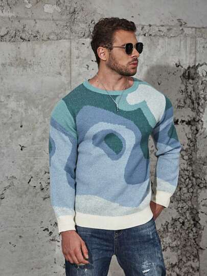 Manfinity Homme Männer Große Größen Pullover mit Grafik Muster,