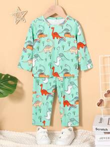 Baby Boy Dinosaur Print Tee & Pants - Green - View 4