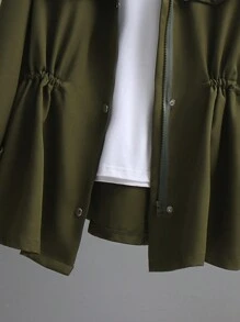 SHEIN LUNE Hơn Chi tiết về Flap Thả vai Eo dây rút Áo khoác Trench Without Tee - xanh quân đội - Xem 8