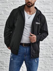 Manfinity Hypemode Nam Plus Đồ họa Chữ cái Dây kéo Dây rút áo có mũ Áo khoác - màu đen - Xem 7