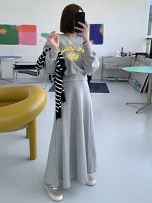 DAZY 字母圖案蝙蝠袖套頭衫&半身裙