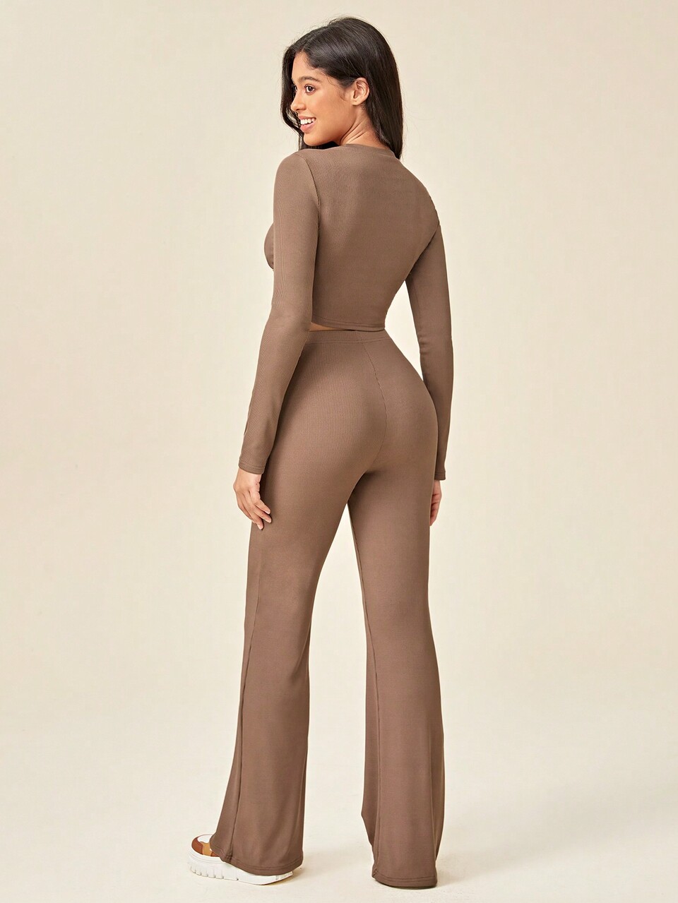 Twist Front Crop Tee & Flare Pants Sports Set