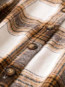 SHEIN LUNE Plus Plaid Print Button Front Coat - Coffee Brown - View 3