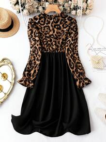 SHEIN LUNE Hơn In hoa Báo tay áo lá sen Đầm - Nhiều màu - Xem 2