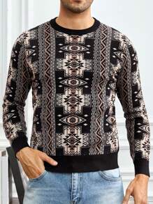 Manfinity VCAY Men Geo Pattern Sweater, For Fall Winter - Multicolor - View 1