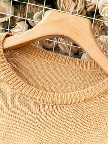 SHEIN LUNE Plus Solid Frill Trim Sweater Knit Pullover Fall Winter Sweater - Khaki - View 5