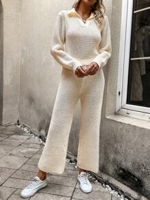 Chiquease Solid Sweater & Knit Pants Fall Cloth For Women - Apricot - View 4