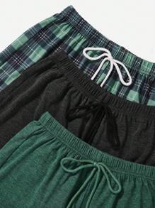 SHEIN 3pcs Plaid & Letter Graphic Drawstring Waist Lounge Shorts Sleep Shorts - Multicolor - View 5
