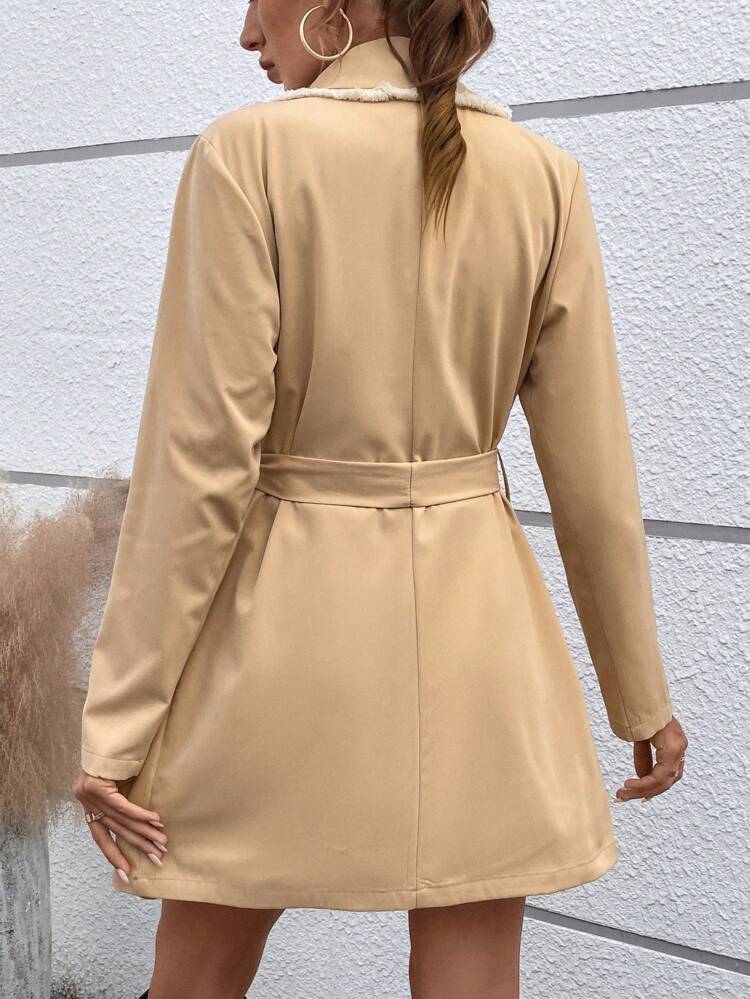Contrast Binding Double Breasted Belted Trench Coat