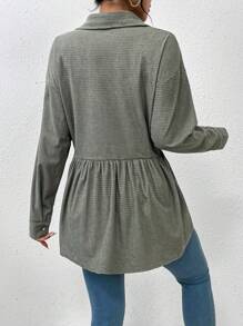 Chiquease Drop Shoulder Peplum Hem Coat - Dark Green - View 2