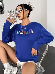 SHEIN Unity 字母圖案落肩袖運動衫 - 藍色 - 查看 6