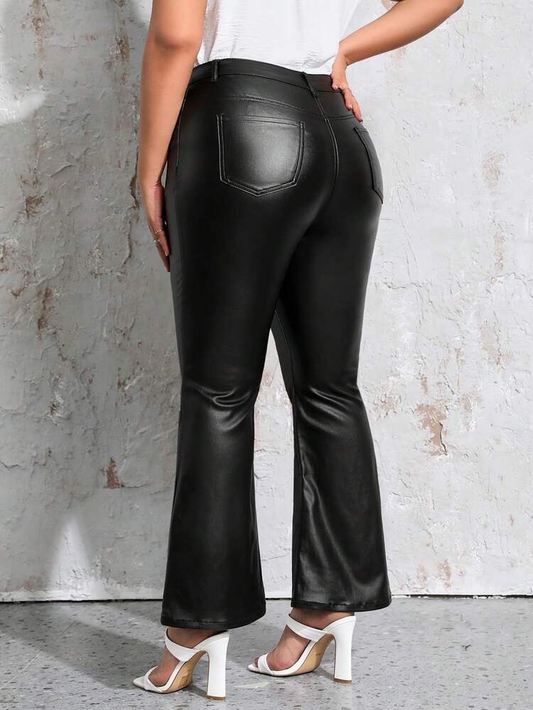 Plus Size Women Plain Color High Waist Flare Leg Pants Fall Cloth For Women