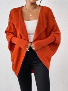 Chiquease Cổ áo thác nước tay cánh Áo len Duster - trái cam - Xem 3