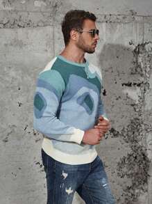 Manfinity Homme Hombres talla grande Jersey con patrón de dibujo - Multicolor - Ver 3