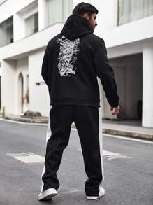 Manfinity LEGND Men Plus Letter & Chinese Dragon Graphic Drawstring Hoodie - Black - View 5