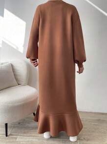 SHEIN Essnce Chất rắn Xù Hoa Sen Lót nhiệt Đầm nỉ - màu nâu - Xem 2