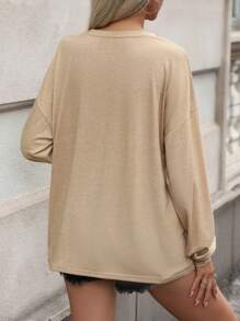 SHEIN EZwear 加大號長袖t恤 - 香檳色 - 查看 2