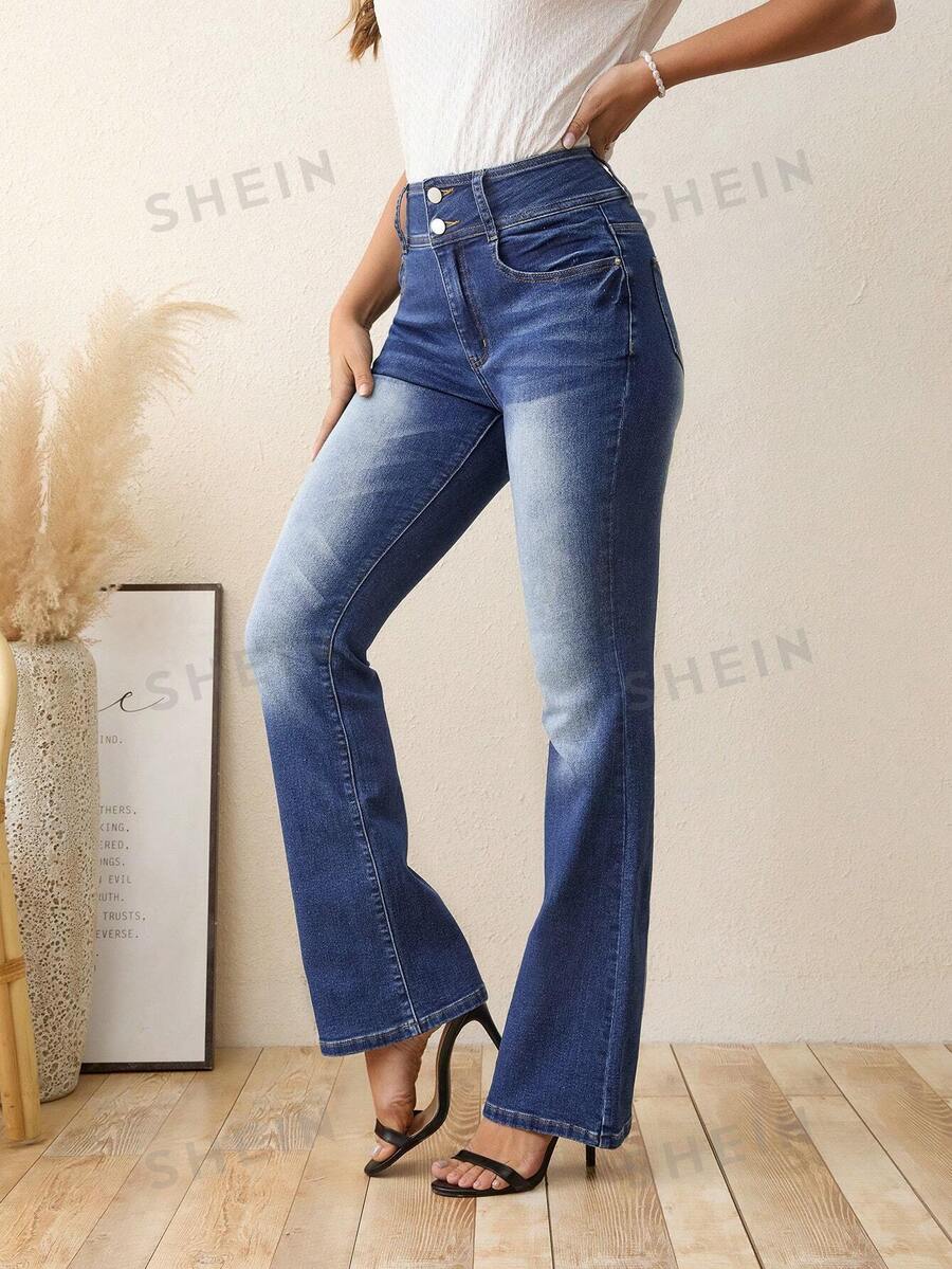 SHEIN LUNE Jeans mit ausgestelltem Bein und hoher Taille - Dunkle Waschung - Übersicht 1