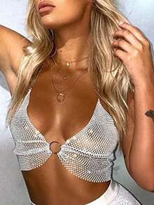 Chi tiết O-ring Không lưng Áo Crop Halter - trắng - Xem 3