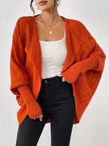 Chiquease Cổ áo thác nước tay cánh Áo len Duster - trái cam - Xem 4