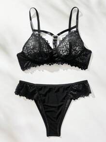 Spicy Aura Women Sexy Lingerie Kontras Lace Plain - Hitam - View 1