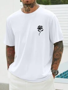 Manfinity Men Plus Size Rose Print T-Shirt - White - View 1