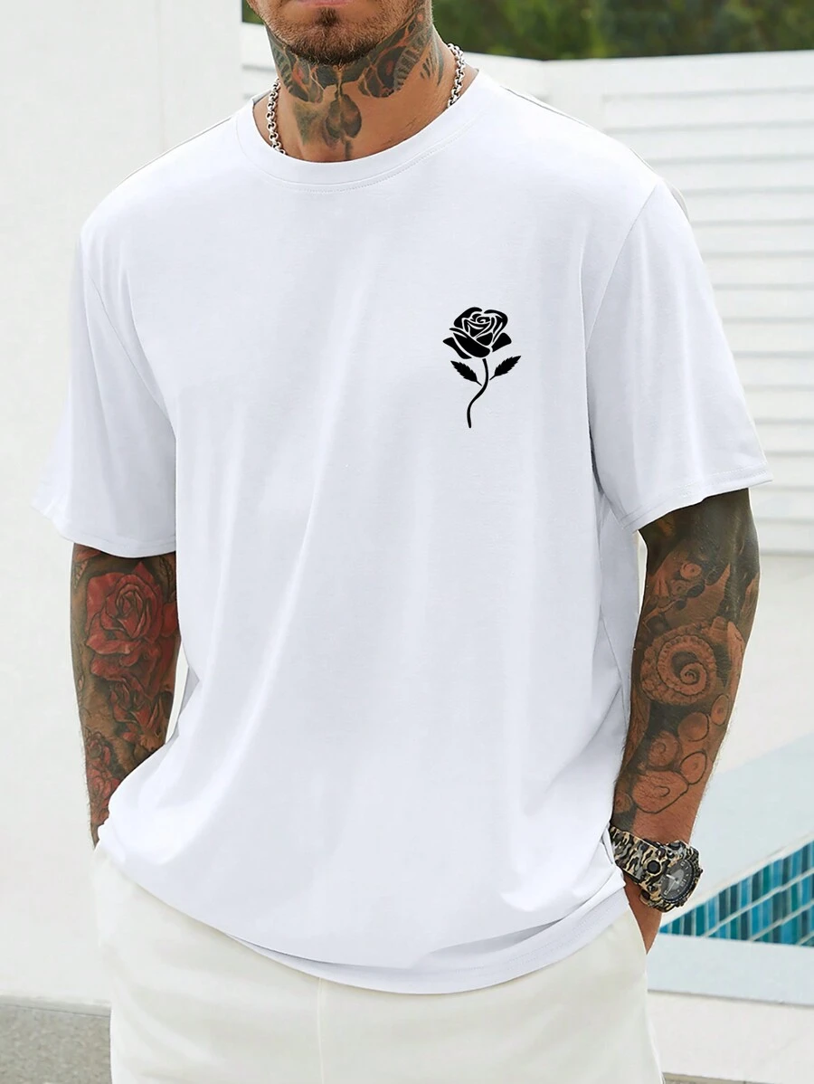 Manfinity Men Plus Size Rose Print T-Shirt - White - View 1