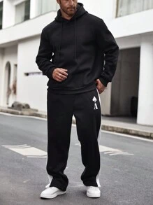 Manfinity LEGND Men Plus Letter & Chinese Dragon Graphic Drawstring Hoodie - Black - View 2