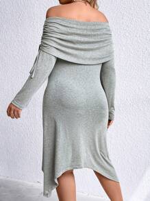 SHEIN Clasi Plus rochie pliată cu șnur cu umăr - Gri - Vizualizare 2